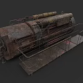Rusted Industrial Equipment Large Cylindrical Tank With Pipes And Metal Rail Platform