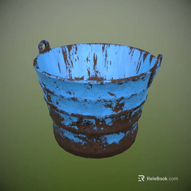 Rusted Blue Industrial Bucket Equipment With Vintage Metal Handles And Weathered Design 3d model 