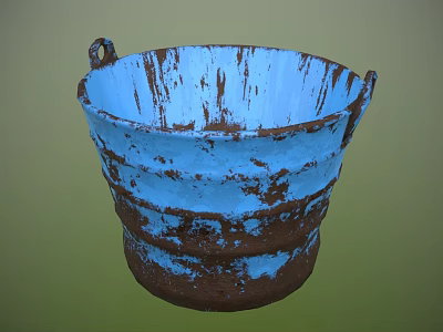 Rusted Blue Industrial Bucket Equipment With Vintage Metal Handles And Weathered Design 3d model