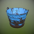 Rusted Blue Industrial Bucket Equipment With Vintage Metal Handles And Weathered Design