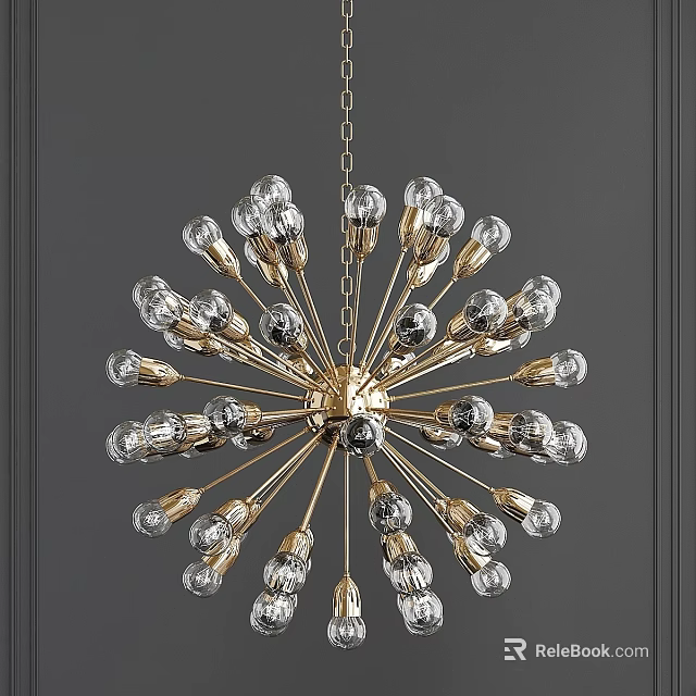 Elegant Golden Sputnik Chandelier With Clear Glass Bulbs And Modern Design 3d model 