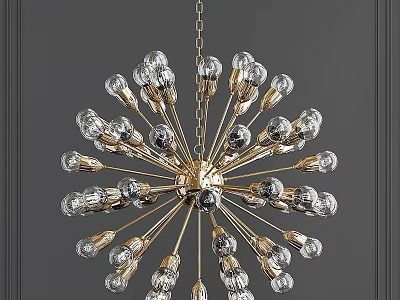 Elegant Golden Sputnik Chandelier With Clear Glass Bulbs And Modern Design 3d model