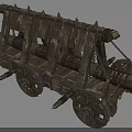 Ancient Wooden Siege Weapon with Spiked Structure and Heavy Wheels 3d model