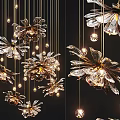 Sparkling Crystal Chandeliers With Floral Design Golden Frame And Hanging Elements 3d model