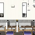 Modern Café Interior Design Featuring Wooden Tables Chairs And Hanging Lights