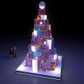 Colorful Tower Like Structure With Stacked Cubes Top Sphere DREAM Lettering And Person Standing Beside