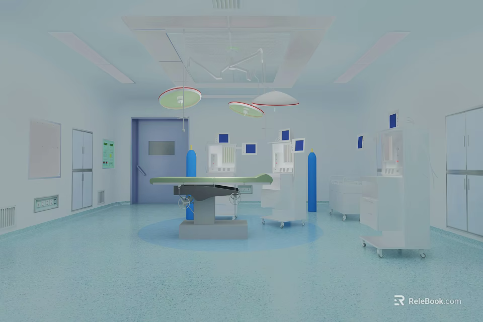 Modern Operating Room Interior With Surgical Table Lights And Medical Equipment 3d model 
