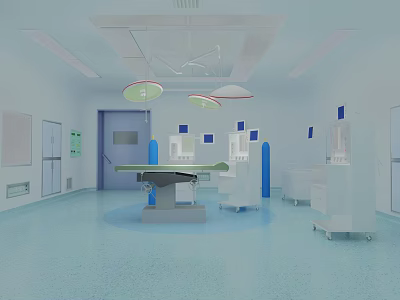 Modern Operating Room Interior With Surgical Table Lights And Medical Equipment 3d model