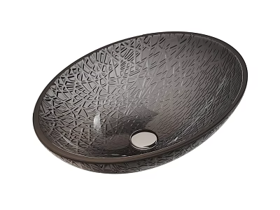 Stylish Round Black Glass Countertop Wash Basin With Intricate Cracked Texture Design 3d model