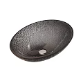 Stylish Round Black Glass Countertop Wash Basin With Intricate Cracked Texture Design