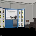 Elegant Blue Liquor Cabinet with Open Glass Doors Displaying Liquor Bottles Glassware and Bartending Tools