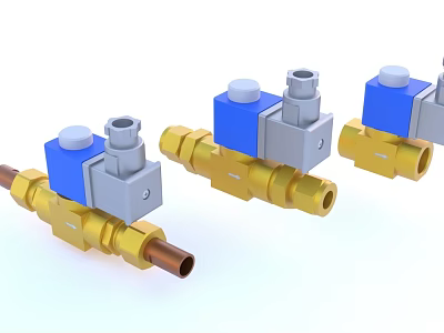 Brass Pipes With Blue Gray Components And Metallic Valves In Modern Design 3d model