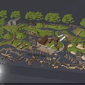 Garden Landscape Design With Trees Green Areas Play Structures Wooden Seats Water Features And Paths