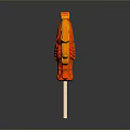 Red And Gold Rooster Shaped Lollipop On Wooden Stick With Shiny Surface