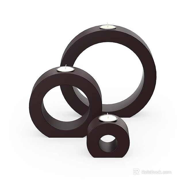 Modern Black Ring Shaped Candle Lamps With Three Different Sizes And Candles 3d model 