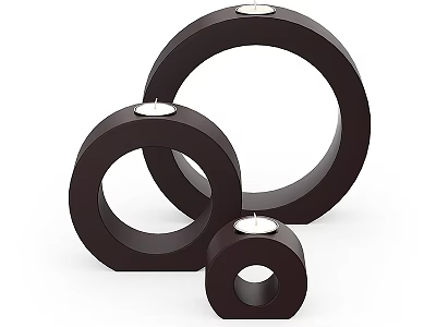 Modern Black Ring Shaped Candle Lamps With Three Different Sizes And Candles 3d model