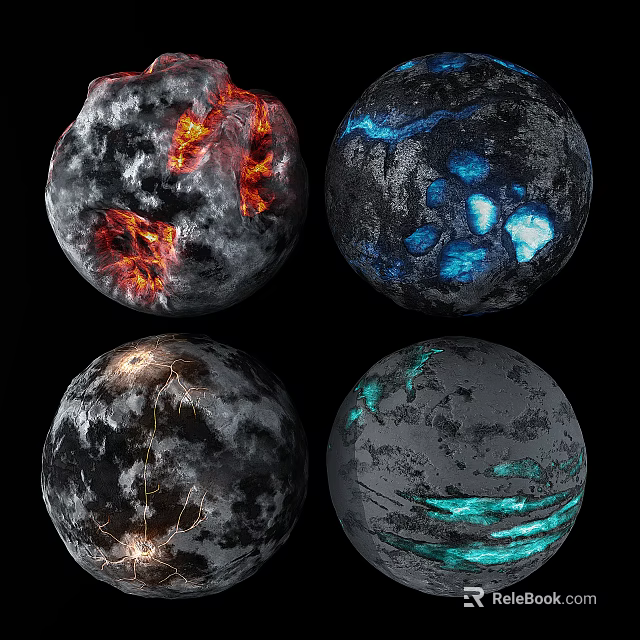 Colorful Detailed Planetary Spheres With Red Blue Gold Green Textures 3d model 