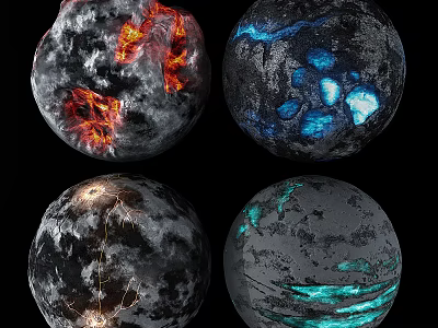Colorful Detailed Planetary Spheres With Red Blue Gold Green Textures 3d model