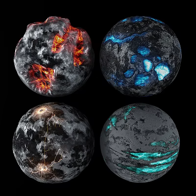 Colorful Detailed Planetary Spheres With Red Blue Gold Green Textures 3d model