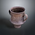 Ancient Terracotta Sculpture Carving With Two Handles And Decorative Patterns