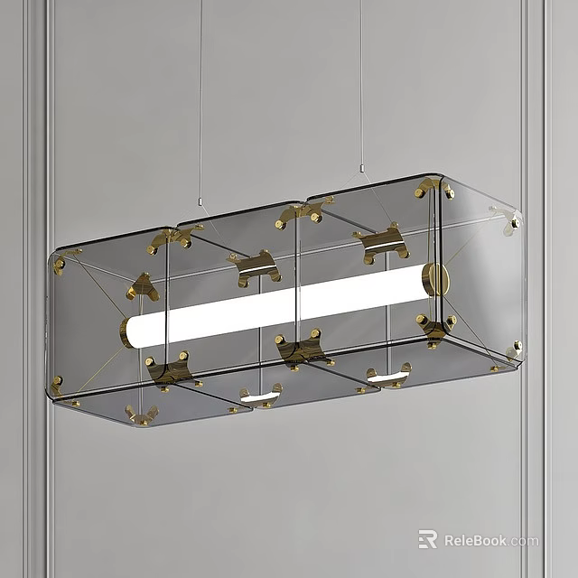 Modern Rectangular Pendant Light With Clear Glass And Gold Metal Accents 3d model