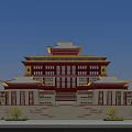 Traditional Chinese School Building With Yellow Roof Red Walls Multiple Floors Steps And Trees