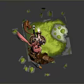 Pink Haired Woman Wearing Armor Carrying Bird Surrounded By Green Leaves And Glowing Green Liquid