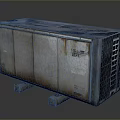 Rusty Outdoor Air Conditioner Unit With Weathered Metal Surface And Grille