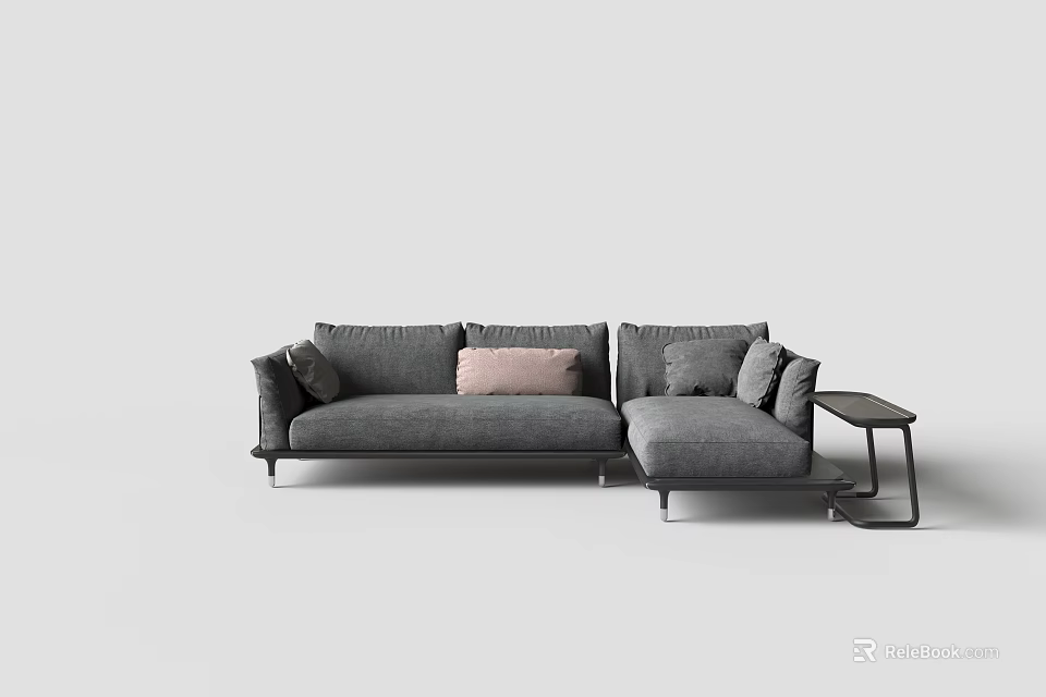 Gray Modern Sectional Sofa Set With Soft Cushions And Side Table 3d model