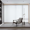 White Vertical Blinds Enhance Modern Living Room with Floor Lamp and Armchair