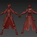 Character Design With Dragon Inspired Red Silver Armor Front And Back View 3d model