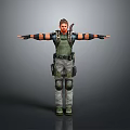 3D Tactical Male Character In Green Vest Gray Pants With Extended Arms And Gear