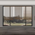 Modern Interior With Large Windows Natural Window Blinds Wooden Floor And Scenic Outdoor View