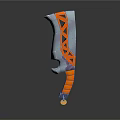 3D Rendered Weapon With Orange Blue Geometric Blade And Handle Design