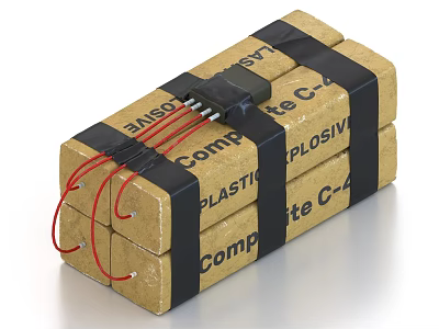 C4 Plastic Explosive Weapon Block Bundled With Black Tape And Red Wires 3d model