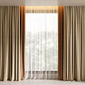 Beige Thick Curtains With White Sheer For Modern Window Interior Green Trees View 3d model