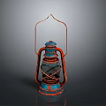 Vintage Kerosene Lamp Design With Blue Red Metal Frame And Glass Shade