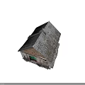 Old Industrial Factory Building with Weathered Roof Red Brick Plaster Walls Peeling Sections and Green Door