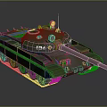 Camouflaged Green Military Tank Vehicle With Number 134 Long Cannon And Tracks