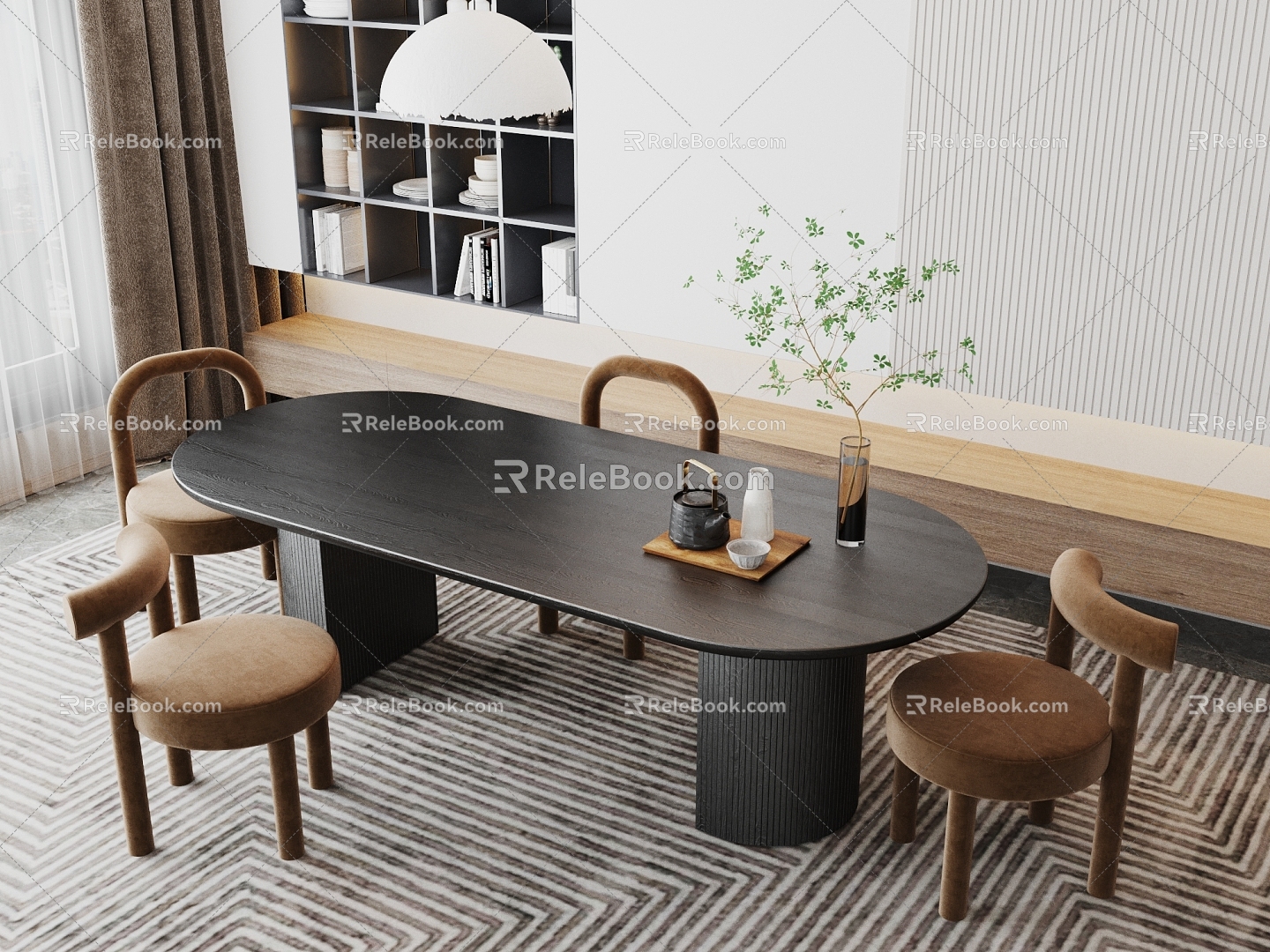 Dining Room Dining Table and Chair Combination Chandelier Dining Table Dining Chair Long Table 3d model