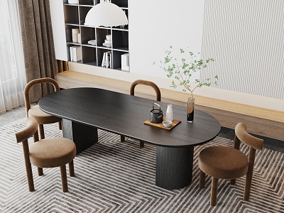 Dining Room Dining Table and Chair Combination Chandelier Dining Table Dining Chair Long Table 3d model