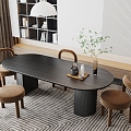 Dining Room Dining Table and Chair Combination Chandelier Dining Table Dining Chair Long Table 3d model