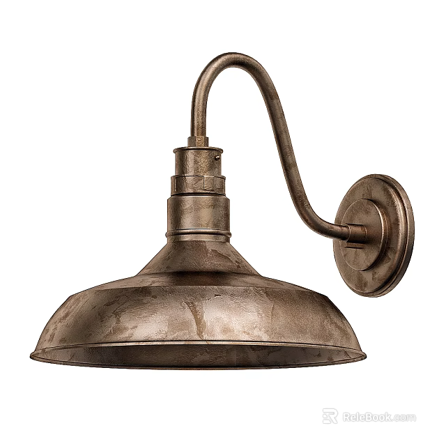 Vintage Metal Wall Lamp With Curved Arm And Round Shade Design 3d model 
