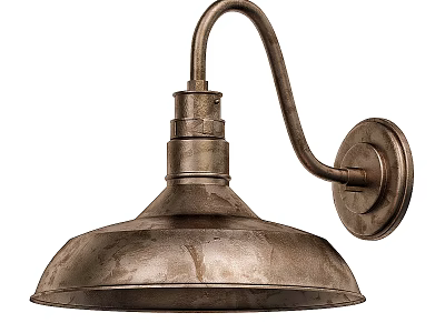 Vintage Metal Wall Lamp With Curved Arm And Round Shade Design 3d model