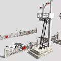 Industrial Security Fence With Tall Towers Ladders And Metal Crossbeam Gates