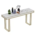 Modern Console Table Design With Gold Metal Legs White Top And Sculptures Vases