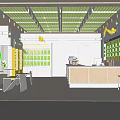 Modern Milk Tea Shop Interior With Green Ceiling Wooden Counter And Cozy Seating Area