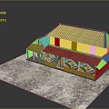 Traditional Scenic Architecture With Grey Roof Red Decorations And Stone Paved Ground