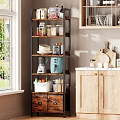 Modern Multilayer Kitchen Storage Shelf With Jars Bowls Coffee Maker Vegetables And Storage Boxes