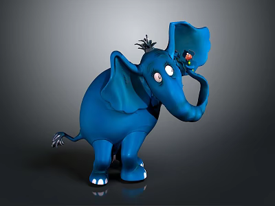 Cartoon Blue Elephant Character Stuffed Toy with Big Ears and Playful Design 3d model